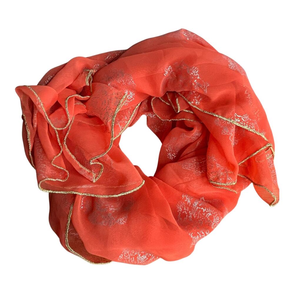 Vintage Orange Gold Mandala Design Gold Piping Fashion Scarf